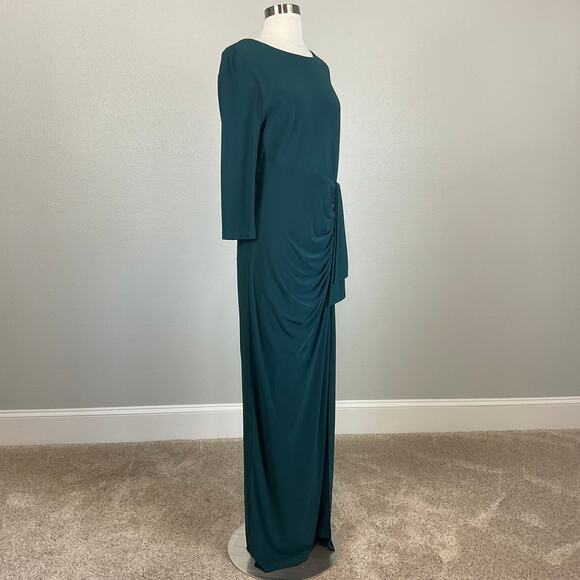 XSCAPE Long Sleeve Column Evening Gown Green Size 12 Thigh Slit Formal Dress - Picture 3 of 14